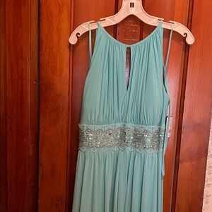 R&M Richards Aqua Maxi Dress with Sequin Waist